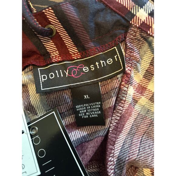 NWT Polly & Esther Plaid Lightweight Flannel Button Front Back Laces Size XL - Picture 3 of 6